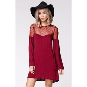 Kendall and Kylie Lace Long Sleeve Maroon Dress